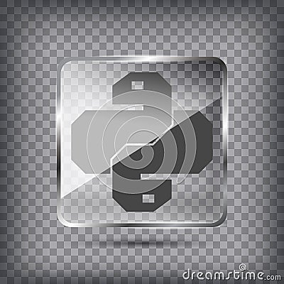 Flat Line design graphic image concept of transparency glass Python Icon on chequered background. Trendy snake vector symbol for Vector Illustration