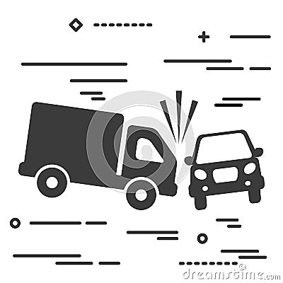 Flat Line design graphic image concept of truck and car crash Vector Illustration