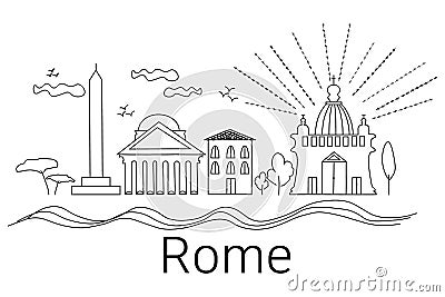 Flat line design style, cityscape of Rome, travel background, isolated, vector illustration Vector Illustration