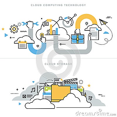 Flat line design vector illustration concepts for cloud computing Vector Illustration