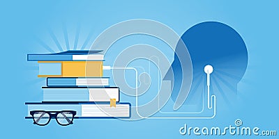 Flat line design website banner of audio training and courses Vector Illustration