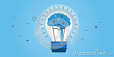 Flat line design website banner of big idea Vector Illustration