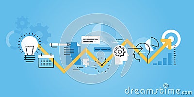 Flat line design website banner of development process, from idea to realization Vector Illustration