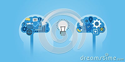 Flat line design website banner of exchanging ideas Vector Illustration