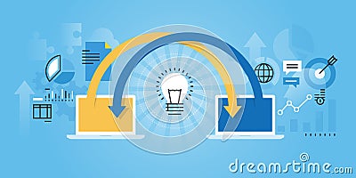 Flat line design website banner of online share ideas Vector Illustration