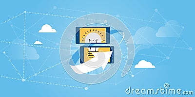 Flat line design website banner of online share ideas platform, idea management software Vector Illustration