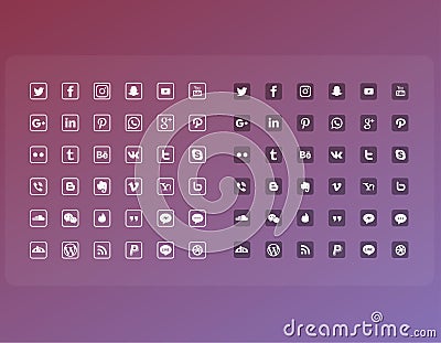 Flat line icon popular social media set full pack Vector Illustration