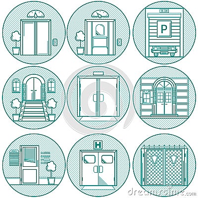 Flat line icons for door Vector Illustration