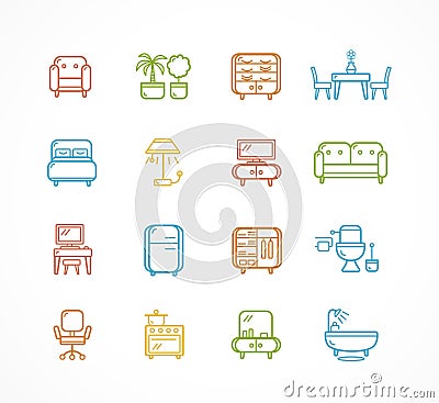 Flat Line Icons Furniture. Vector Vector Illustration