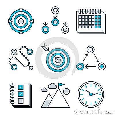 Flat line icons set of competitive advantage Vector Illustration