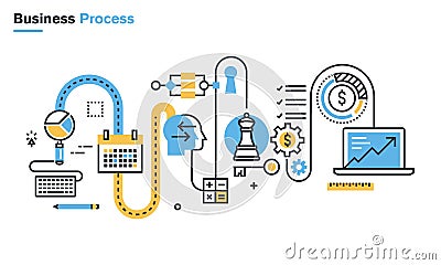Flat line illustration of business process Vector Illustration