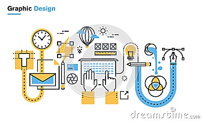 Flat line illustration of graphic design process Vector Illustration