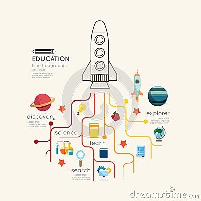 Flat line Infographic Education rocket Outline concept.Vector Il Vector Illustration