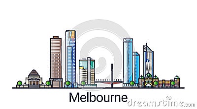 Flat line Melbourne banner Vector Illustration
