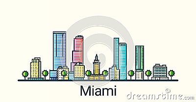 Flat line Miami banner Vector Illustration