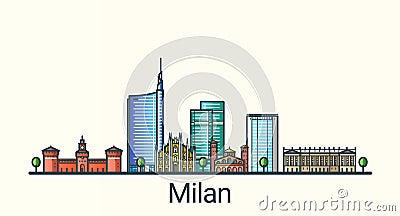 Flat line Milan banner Vector Illustration