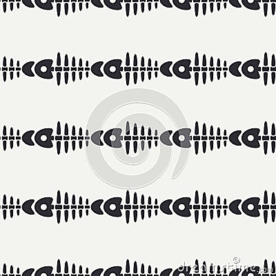 Flat line monochrome vector seamless pattern ocean fish bone, skeleton. Simplified retro. Childish cartoon style. Skull Vector Illustration