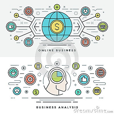 Flat line Online Business Analysis Concept Vector illustration Vector Illustration