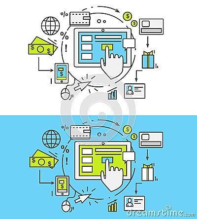 Flat Line Pay Per Click Vector Illustration