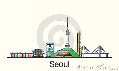 Flat line Seoul banner Vector Illustration