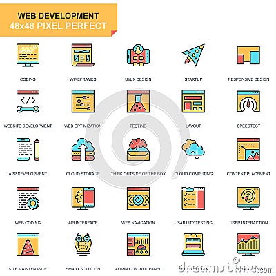 Flat line web design and development icons set for website and mobile site and apps. Vector Illustration