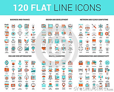 Flat Line Web Icons Vector Illustration