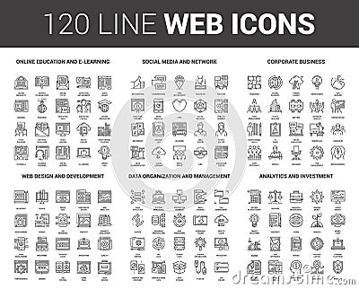 Flat Line Web Icons Vector Illustration