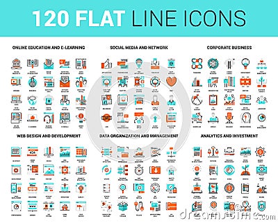 Flat Line Web Icons Vector Illustration