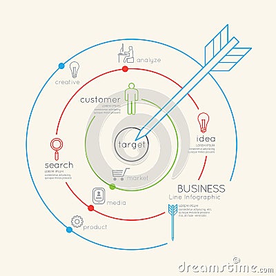 Flat linear Infographic Business Target outline concept.Vector Vector Illustration