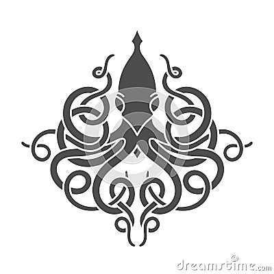 Flat linear kraken illustration Vector Illustration