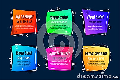 Flat linear promotion ribbon banner, scroll, price tag Vector Illustration