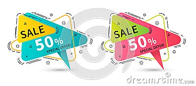 Flat linear promotion ribbon banners, price tags, stickers, badg Vector Illustration