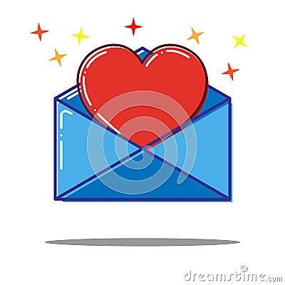 Flat love letter with heart icon Vector Illustration