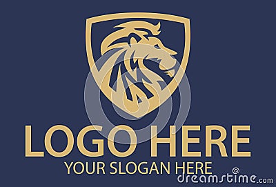 Luxury Yellow Color Shield Protect Animal Mane Lion Logo Design Vector Illustration