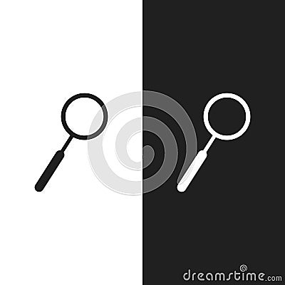 Flat magnifying glass icon in 2 form. Vector Illustration