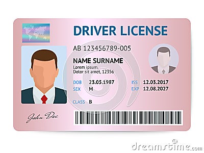 Flat man driver license plastic card template, id card vector illustration Vector Illustration