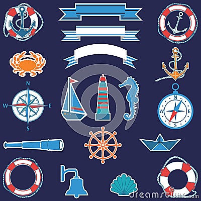 Flat marine set Vector Illustration