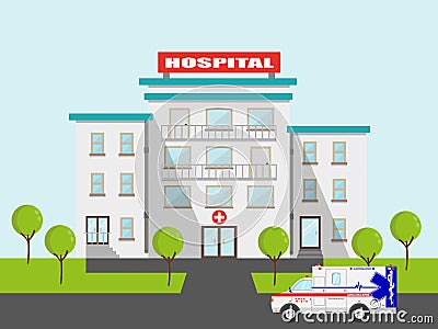 Flat medical ambulance and hospital vector emergeny clinic illustration Vector Illustration