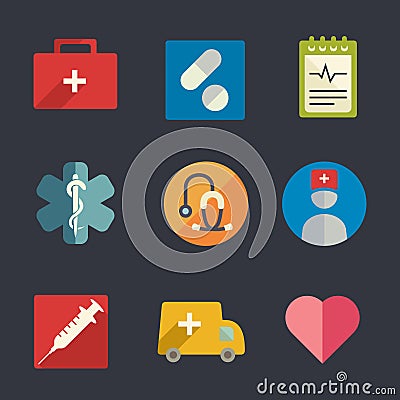 Flat medical icons Vector Illustration