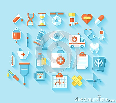 Flat medical icons set. Stock Photo