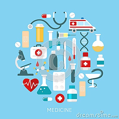 Flat Medicine Round Poster Vector Illustration