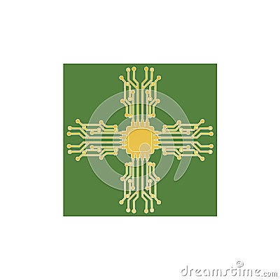 Flat Microelectronics Circuits. Circuit board vector, green background Vector Illustration