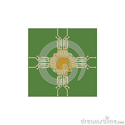 Flat Microelectronics Circuits. Circuit board vector, green background Vector Illustration