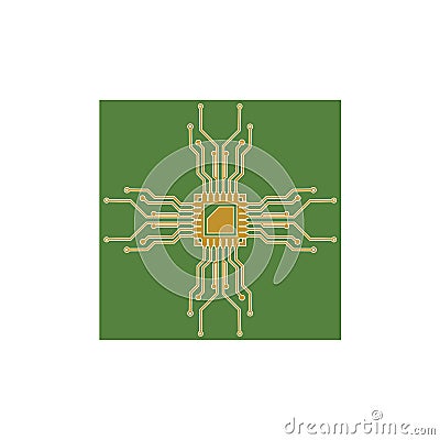 Flat Microelectronics Circuits. Circuit board vector, green background Vector Illustration