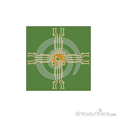 Flat Microelectronics Circuits. Circuit board vector, green background Vector Illustration
