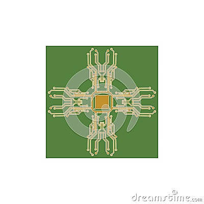 Flat Microelectronics Circuits. Circuit board vector, green background Vector Illustration