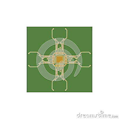 Flat Microelectronics Circuits. Circuit board vector, green background Vector Illustration
