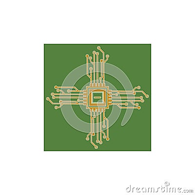 Flat Microelectronics Circuits. Circuit board vector, green background Vector Illustration