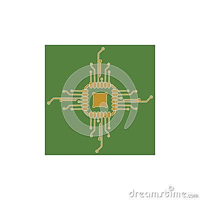 Flat Microelectronics Circuits. Circuit board vector, green background Vector Illustration
