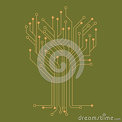Microelectronics Circuits. Circuit board vector, green background. Vector Illustration